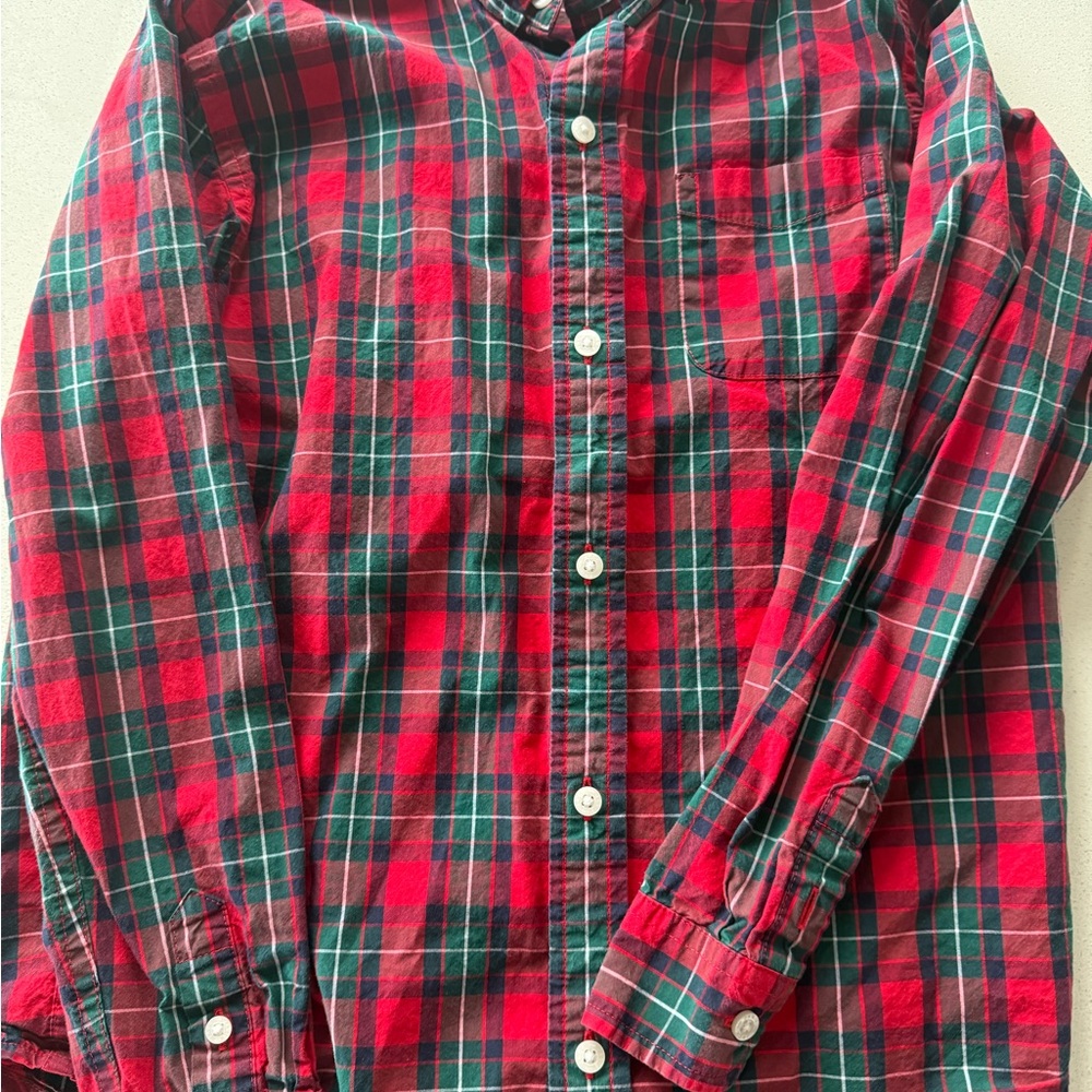 Janie and Jack Red and Green Plaid Button Down Shirt